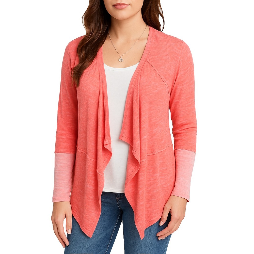 Maurices Open Front‎ Coral Cardigan Womens 0 (14) Lightweight Waterfall Knit